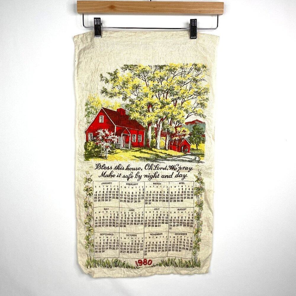 Vintage 1980 Hanging Tea Towel Calendar